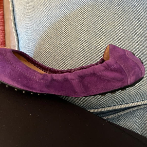 Tod's Purple suede driving Flats with Orange Buckle. Originally $495